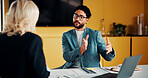 Team, planning and business man in office for advice, investment feedback or risk management. Meeting, people and discussion for financial project, assets or budget review with laptop for proposal