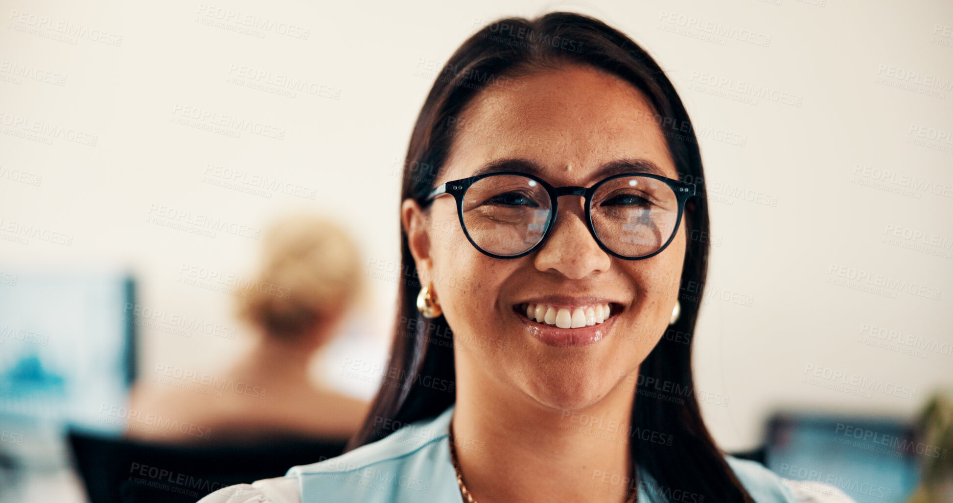 Buy stock photo Creative, portrait and woman with glasses in business, ambition and brand manager with career growth. Happy, employee and person with eyewear for job experience, marketing and opportunity in office