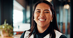 Creative, portrait and woman with smile in business, ambitious and brand manager with career growth. Happy, employee and person with pride for job experience, marketing and opportunity in office