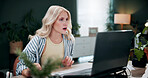 Shocked, woman and stress with laptop in office for ad fraud, account rejection or overwhelmed. Surprised, tech or media buyer with worry at desk for budget mistake, campaign loss or marketing crisis