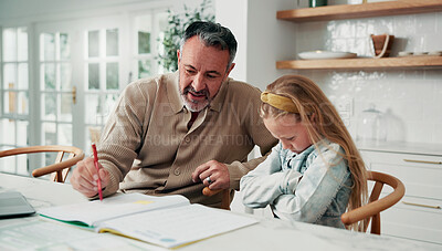 Buy stock photo Dad, teaching and learning with difficult child in home for development challenge, boredom or ADHD. Father, lazy kid or stubborn daughter with arms crossed for homework or failed assessment in house