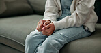 Hands, child and fidget at house with anxiety, restless and emotional distress for mental health. Nervous, kid and coping mechanism with anticipation, psychological stress and panic attack with ptsd