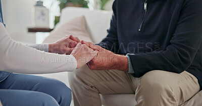 Buy stock photo Senior, nurse or holding hands with empathy for medical aid, help or assistance in nursing home. Elderly, patient or healthcare worker with sympathy or understanding for health consultation or advice