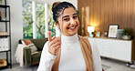 Video call, smile and portrait of businesswoman in office with feedback on finance report. Happy, communication and female financial manager on virtual discussion for planning investment proposal.