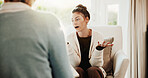 Psychology, therapist and woman in consultation, talking or advice for mental health evaluation. Counseling session, patient and conversation with person for assessment, support and help in office