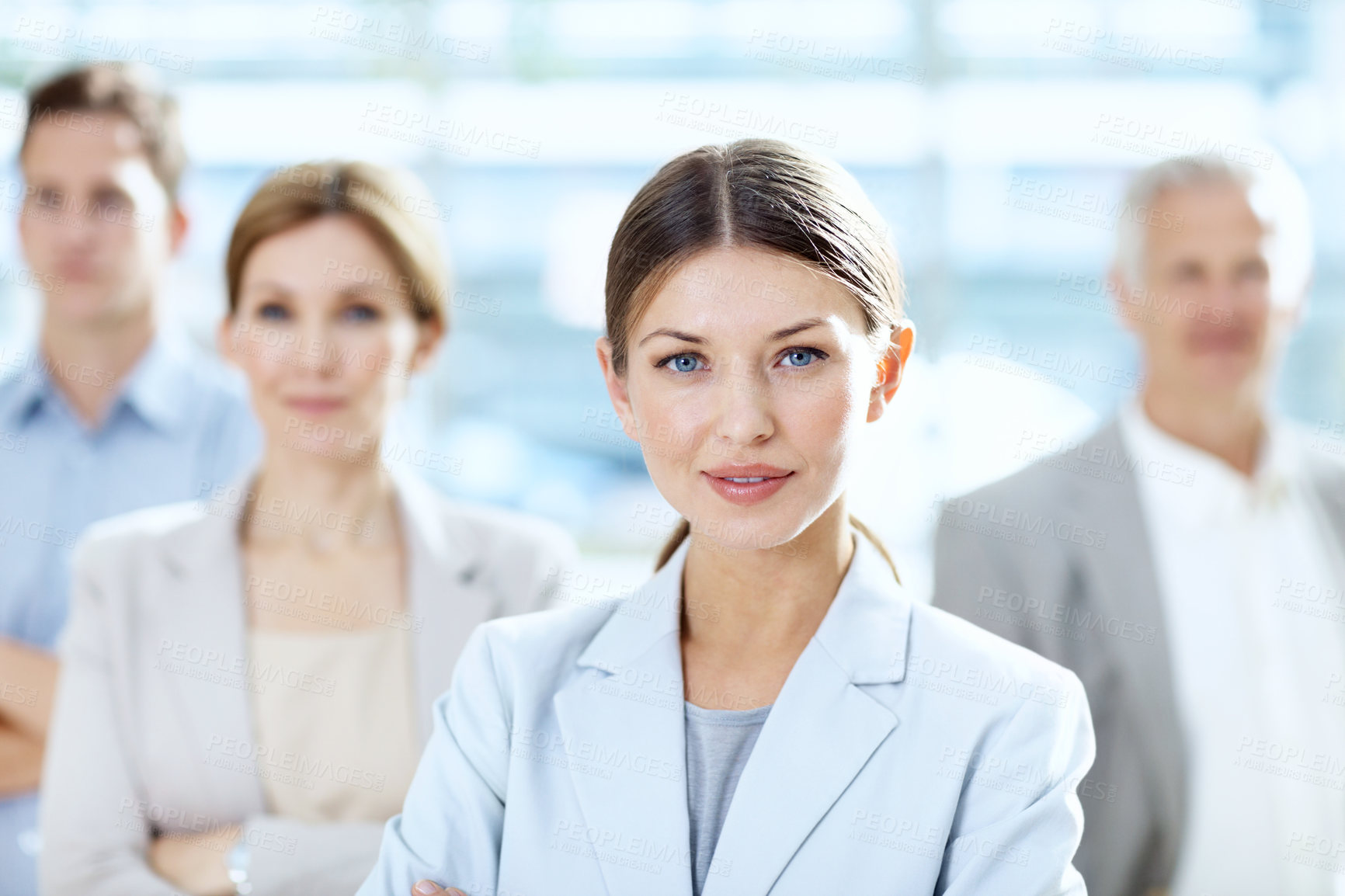 Buy stock photo Business, woman and leader portrait with team for legal counsel, legislation service and about us. Corporate, lawyers and confident people in office for judicial justice, career integrity or case law