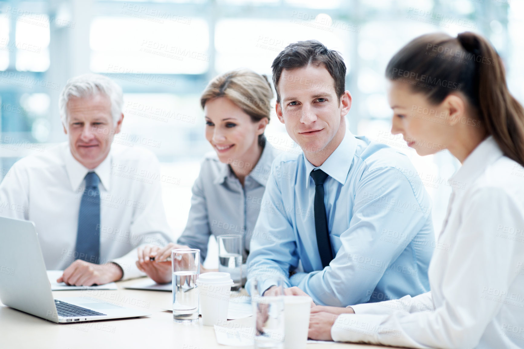 Buy stock photo Company, about us and business man in meeting for financial accounting, planning and review. Office, audit team and person with corporate portrait, bookkeeping strategy and confident accountant