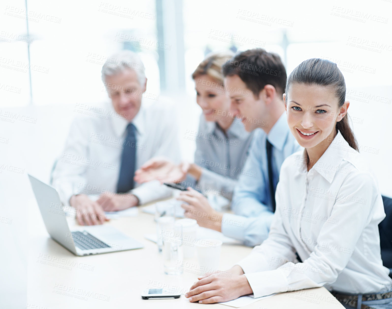 Buy stock photo Meeting, smile or woman in firm with portrait, funding specialist or pride in finance career. Happy, ambition or investment consultant with confidence, asset manager or about us as portfolio advisor.
