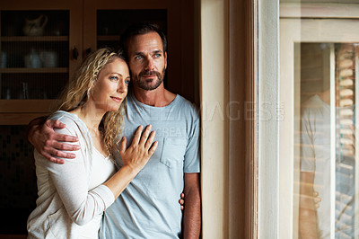 Buy stock photo Cropped shot of a couple in the kitchen