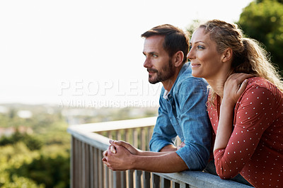 Buy stock photo Cropped shot of an affectionate couple standing outside