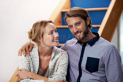 Buy stock photo Portrait of a young couple at home