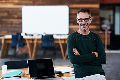 Buy stock photo Portrait of a handsome designer at his desk