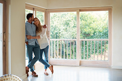 Buy stock photo Full length shot of a couple standing in their home