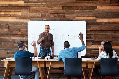 Buy stock photo Cropped shot of a businessman giving a presentation