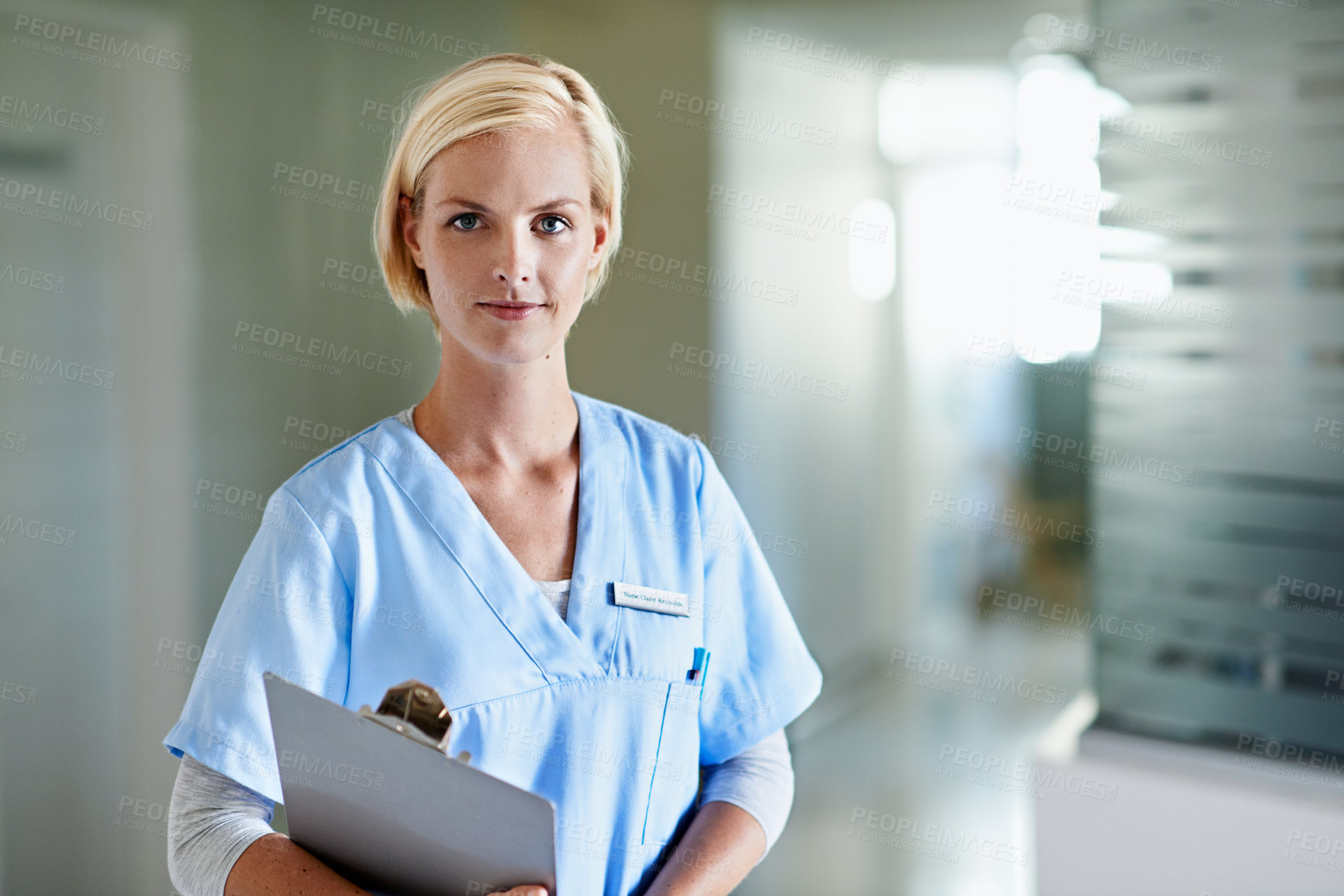 Buy stock photo Clipboard, medical and portrait of nurse in hospital for checklist, physician consultant and about us. Review, healthcare employee and pride with woman in clinic for report, career and opportunity