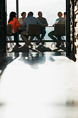 Buy stock photo Full length shot of a business meeting in progress