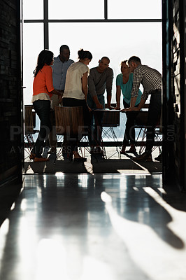 Buy stock photo Full length shot of a business meeting in progress