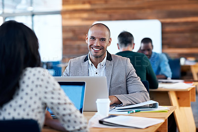 Buy stock photo Cropped shot businesspeople working in an office