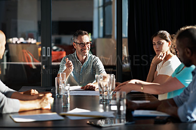 Buy stock photo Cropped shot of a business meeting in progress