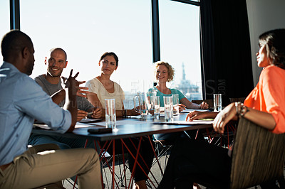 Buy stock photo Cropped shot of a business meeting in progress