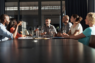 Buy stock photo Cropped shot of a business meeting in progress