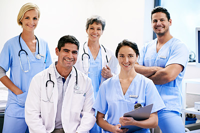 Buy stock photo Portrait of a diverse group of doctors and specialists