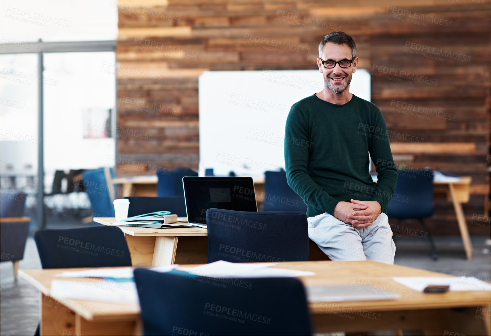 Buy stock photo Smile, professional and portrait of business man in office for about us, confidence and brand advisor. Campaign consultant, happy and opportunity with mature employee in agency for expert and pride