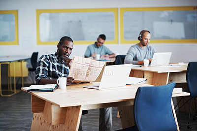 Buy stock photo Cropped shot of three businessmen in an office