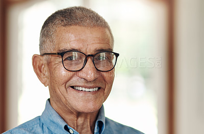 Buy stock photo Portrait of a happy senior man at home