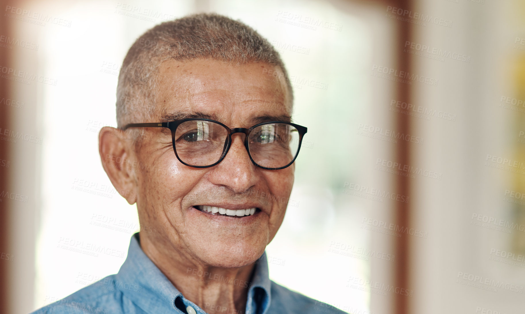 Buy stock photo Portrait of a happy senior man at home