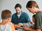 Who wouldn't be happy to have a leisurely breakfast with family!