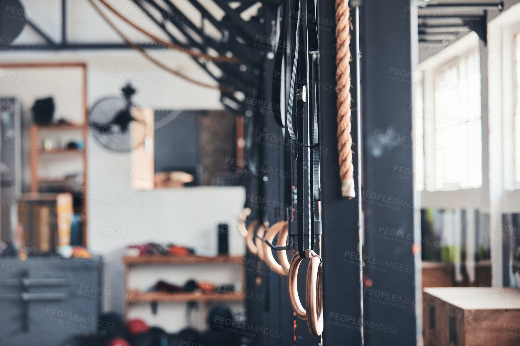 Buy stock photo Cropped shot of a fully-equipped gym with nobody in it