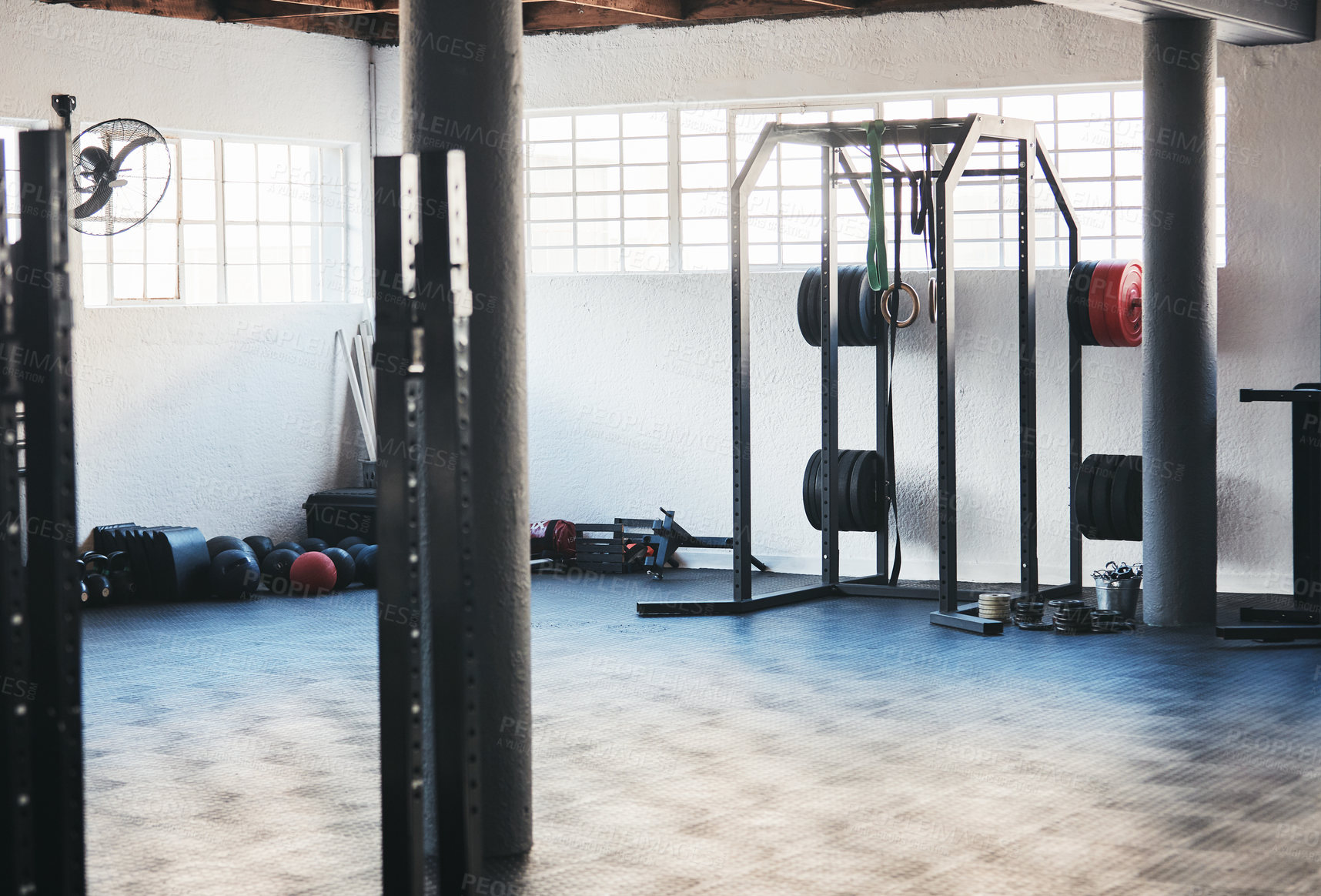 Buy stock photo Cropped shot of a fully-equipped gym with nobody in it