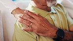 Comfort, hands and shoulder of man in home living room for empathy, support or wellness. Care, love and sympathy with wife consoling husband in apartment for grief, pain of loss or trauma recovery