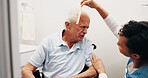 Grooming, comb and caregiver with old man in wheelchair for haircare, service and patient care. Beauty, carer or senior person with disability for daily routine  scalp health or hairstyle in homecare