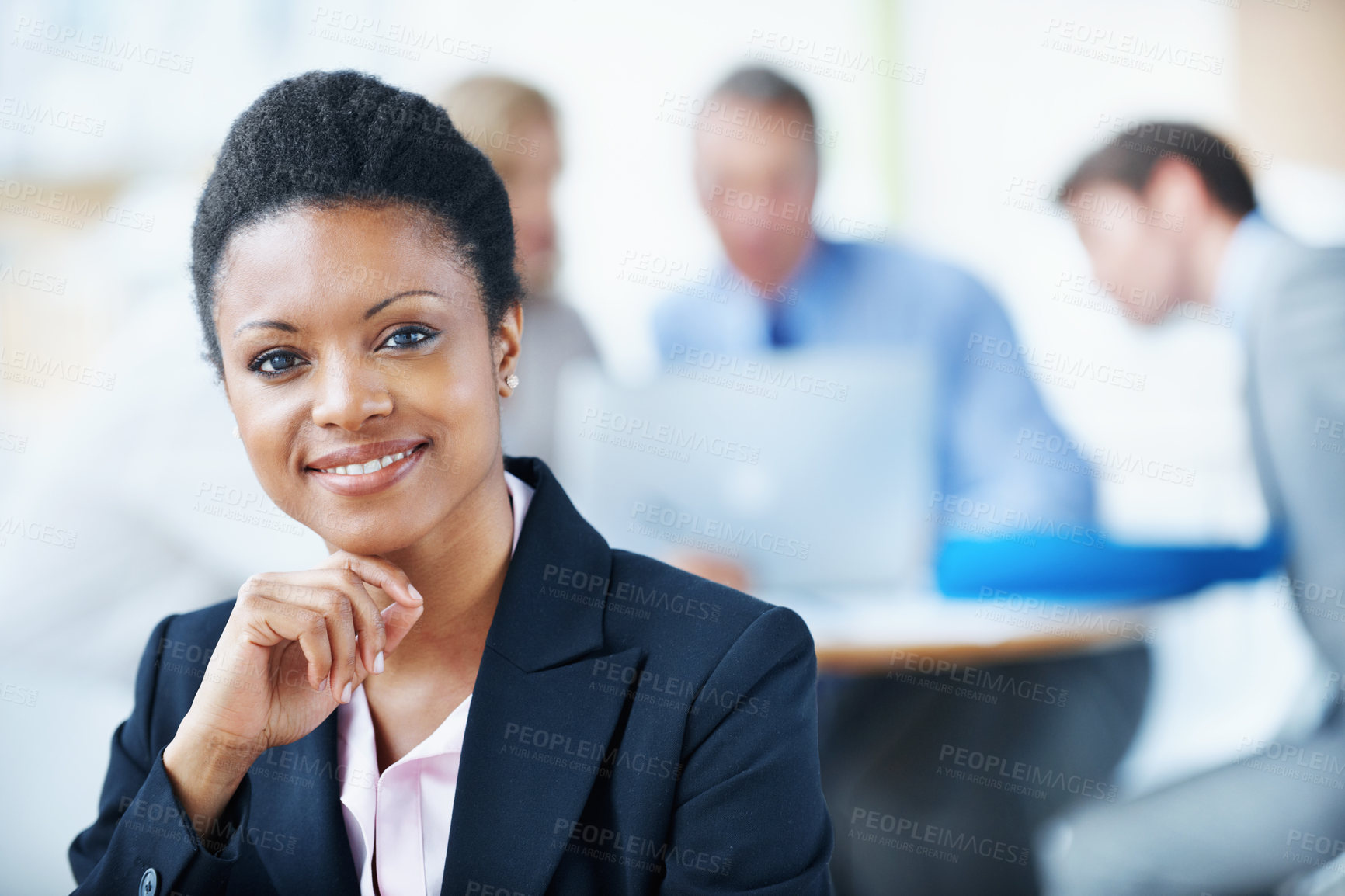 Buy stock photo Portrait, pride and workshop with business woman in office for meeting, investment advisor and smile. ROI assets, about us and confidence with employee in agency for stock market and professional