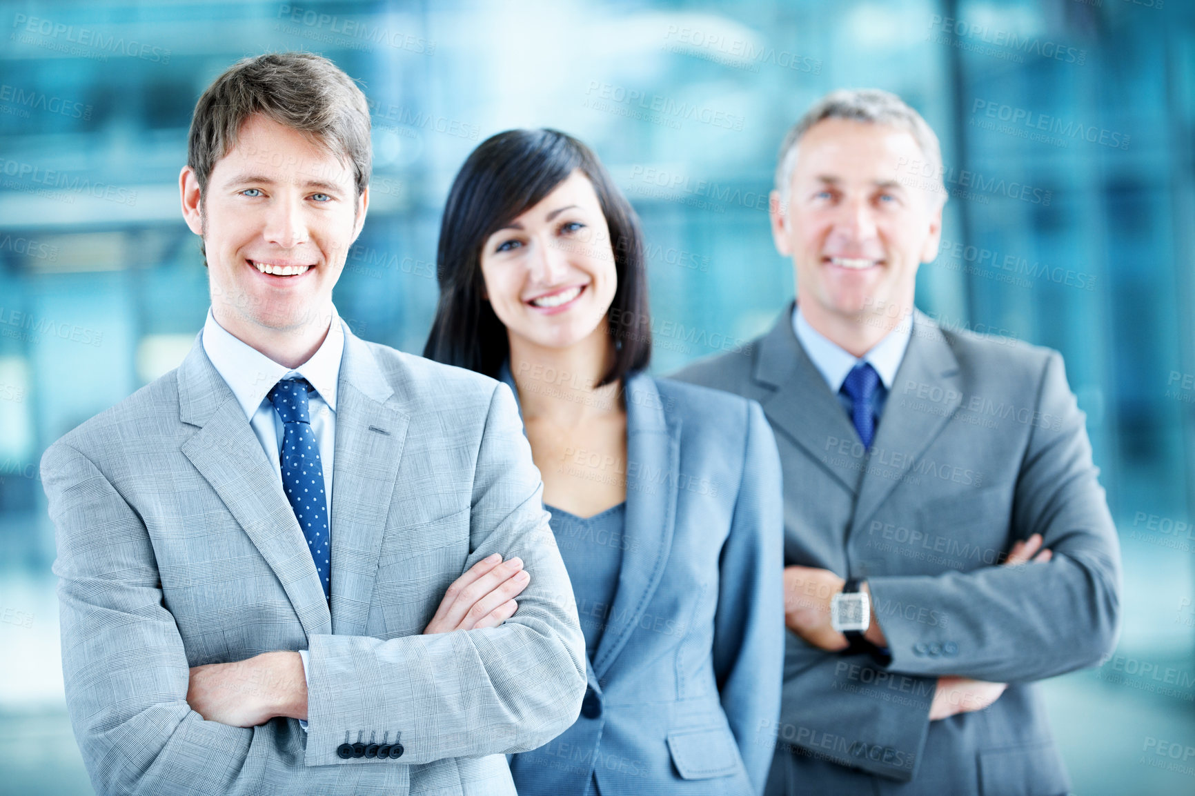 Buy stock photo Corporate, office and portrait of business people, team and consultants for investment agency. Professional, collaboration and men with woman for about us, pride and crossed arms for financial leader