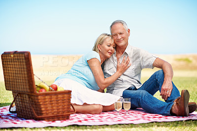 Buy stock photo A loving mature couple spending quality time together on a picnic