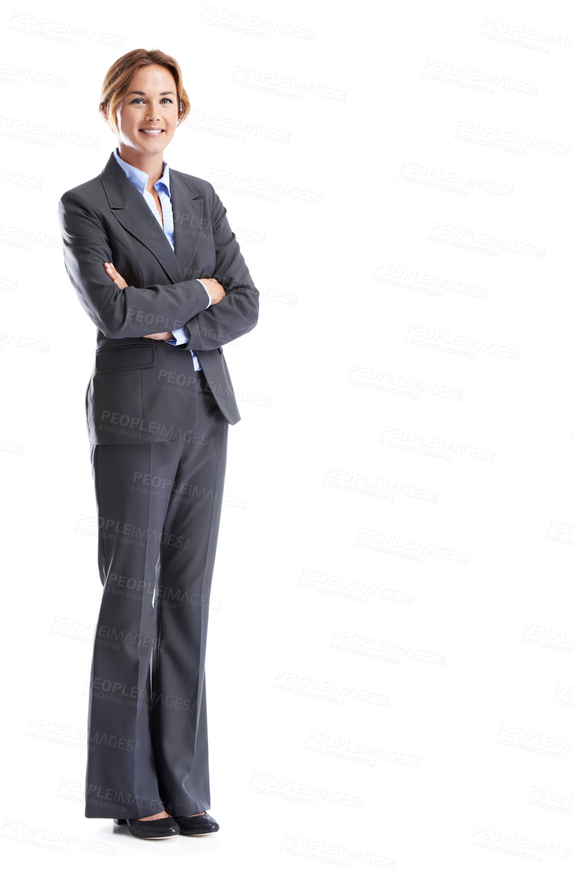 Buy stock photo Portrait, businesswoman and smile in studio with arms crossed, pride and corporate finance career. Mockup space, happy person or accountant with confidence, experience or about us on white background