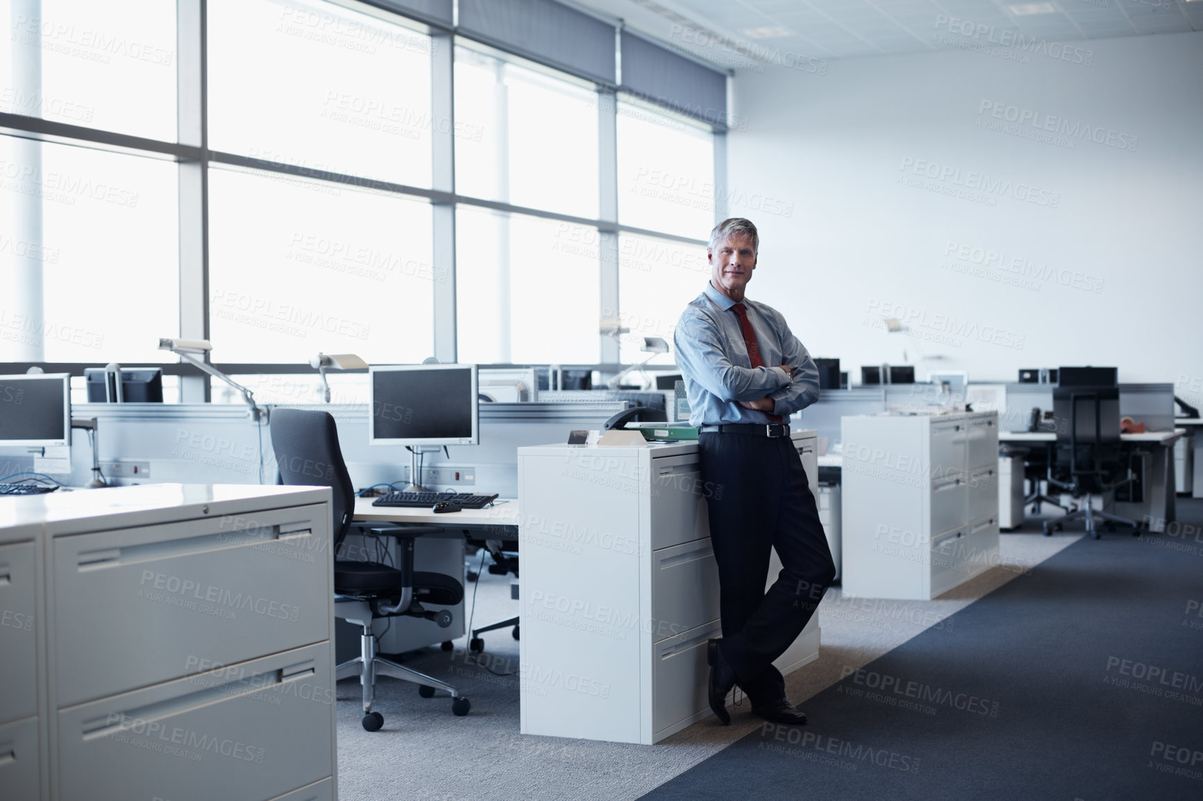 Buy stock photo Ambitious, portrait and businessman with arms crossed in business, accountant or career development. Office, employee and mature person with confidence, investment and financial opportunity in Canada