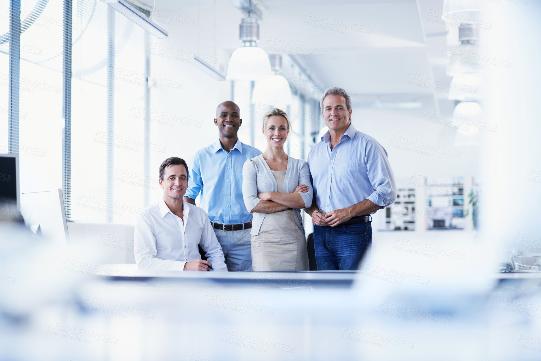 Buy stock photo Happy, solidarity and portrait of business people in office for team, about us and portfolio manager. Smile, partnership and account advisor with employees in agency for meeting, career and pride