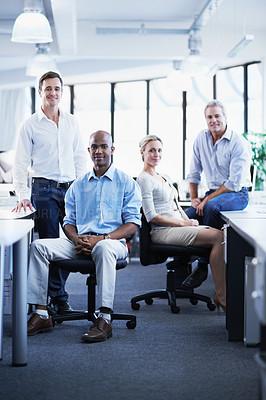 Buy stock photo Portrait of a diverse group of confident coworkers in an office