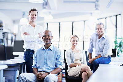 Buy stock photo Portrait of a diverse group of confident coworkers in an office