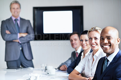 Buy stock photo Portrait of a group of businesspeople in a boardroom
