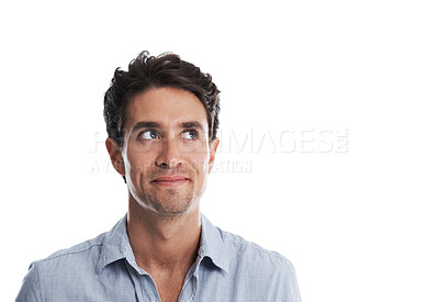 Buy stock photo Isolated image of casual man looking to the side with copyspace