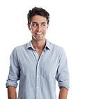 Isolated casual male looking to the side with copyspace