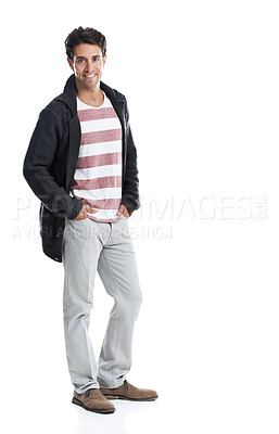 Buy stock photo Handsome young guy dressed casually while smiling - isolated on a white background