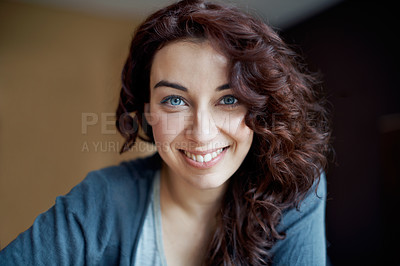 Buy stock photo Portrait of a pretty young woman with beautiful smile