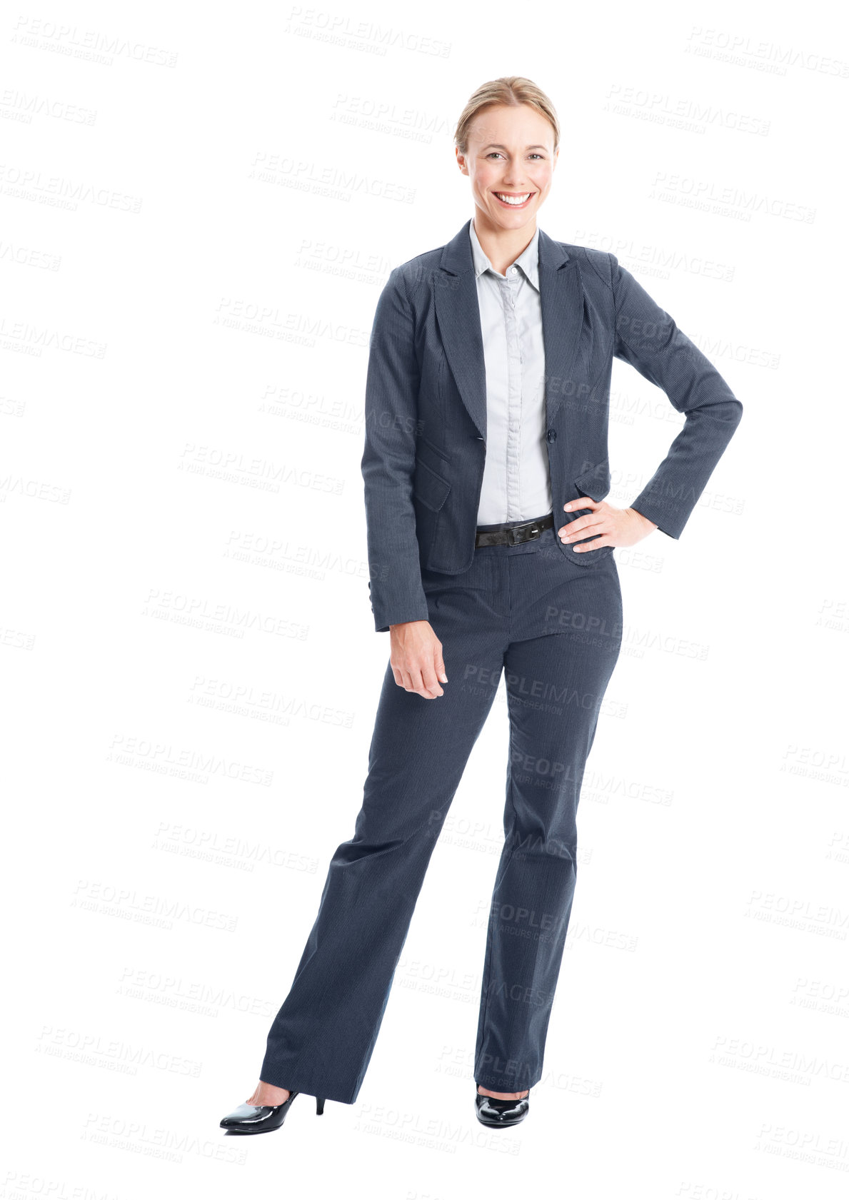 Buy stock photo Happy, professional and portrait of business woman in studio for about us, real estate consultant and pride. Confidence, property advisor and realtor agent with person on white background for space
