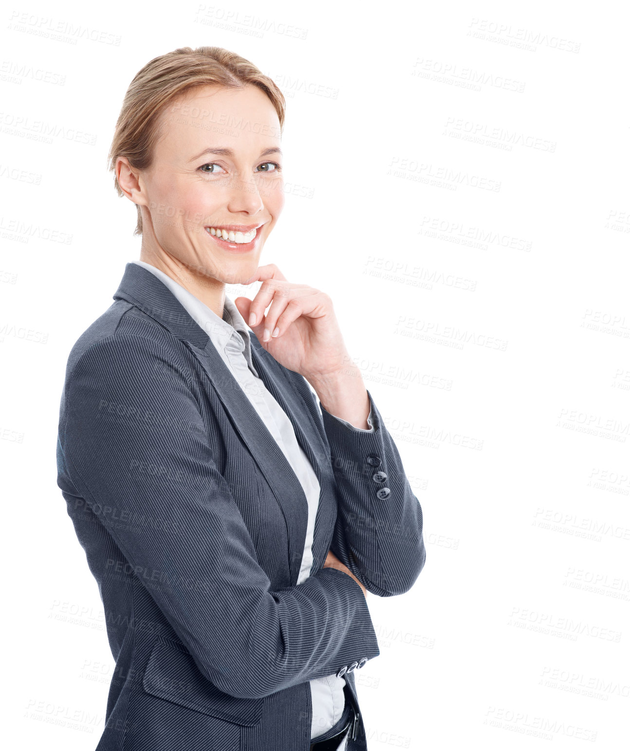 Buy stock photo Business, portrait or woman with pride, legal consultant or career growth as attorney. Corporate, space or lawyer on studio background with confidence, governance or about us in justice system.